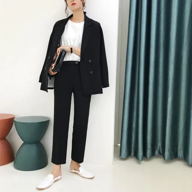 Women Suit Pants, Vintage Double Breast Trouser Suit