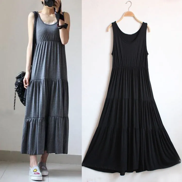 Women Summer Sleeveless Modal Plus Size Pregnant Woman Flare Loose Cake Dress