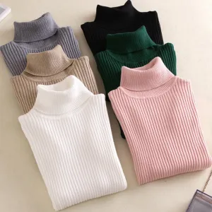 Women Sweater Autumn Winter Thick Turtleneck Warm Knitted Pull High Elasticity Soft