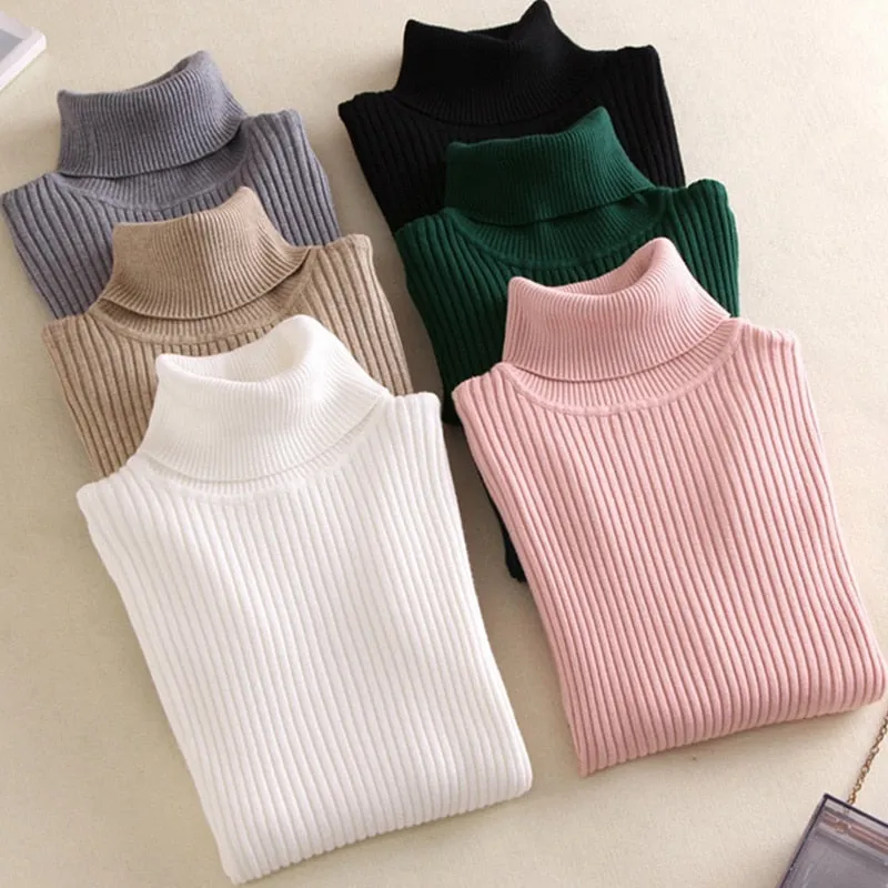 Women Sweater Autumn Winter Thick Turtleneck Warm Knitted Pull High Elasticity Soft