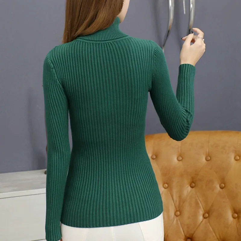 Women Sweater Autumn Winter Thick Turtleneck Warm Knitted Pull High Elasticity Soft