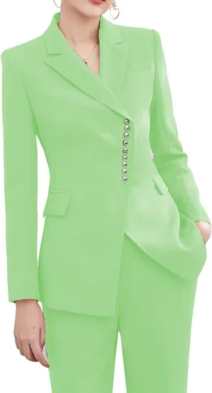Women's 2 Piece Business Suits Blazer Pant Slim Fit Office Lady Suits Buttons