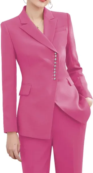 Women's 2 Piece Business Suits Blazer Pant Slim Fit Office Lady Suits Buttons