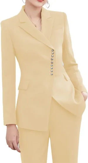 Women's 2 Piece Business Suits Blazer Pant Slim Fit Office Lady Suits Buttons