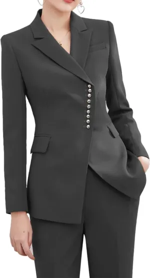 Women's 2 Piece Business Suits Blazer Pant Slim Fit Office Lady Suits Buttons
