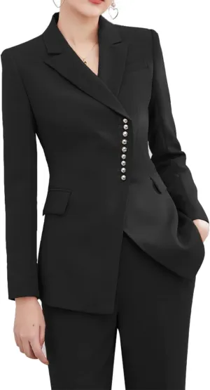 Women's 2 Piece Business Suits Blazer Pant Slim Fit Office Lady Suits Buttons