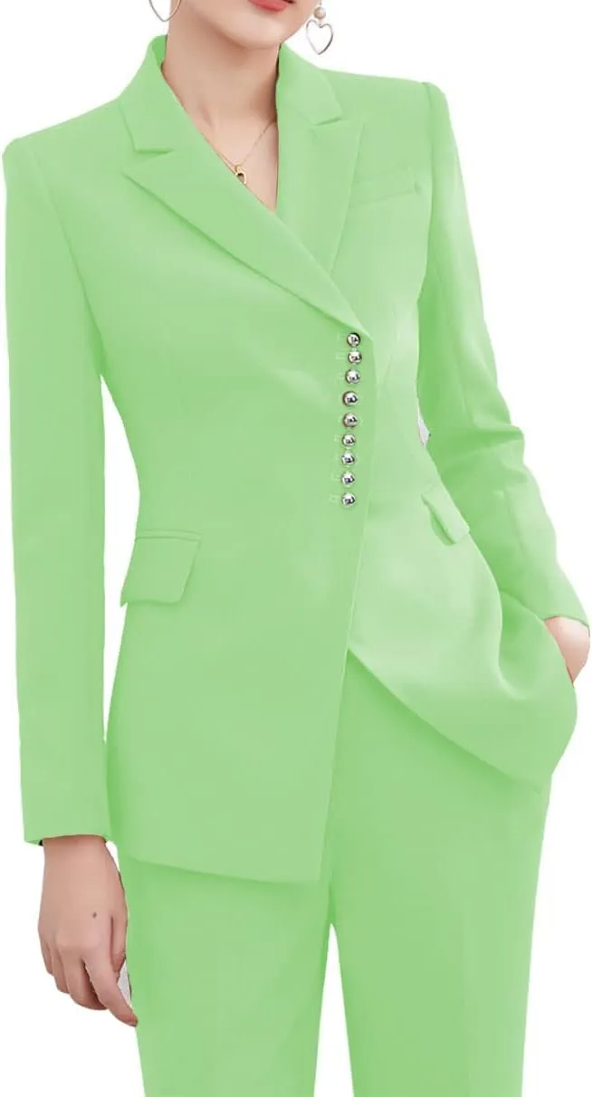 Women's 2 Piece Business Suits Blazer Pant Slim Fit Office Lady Suits Buttons