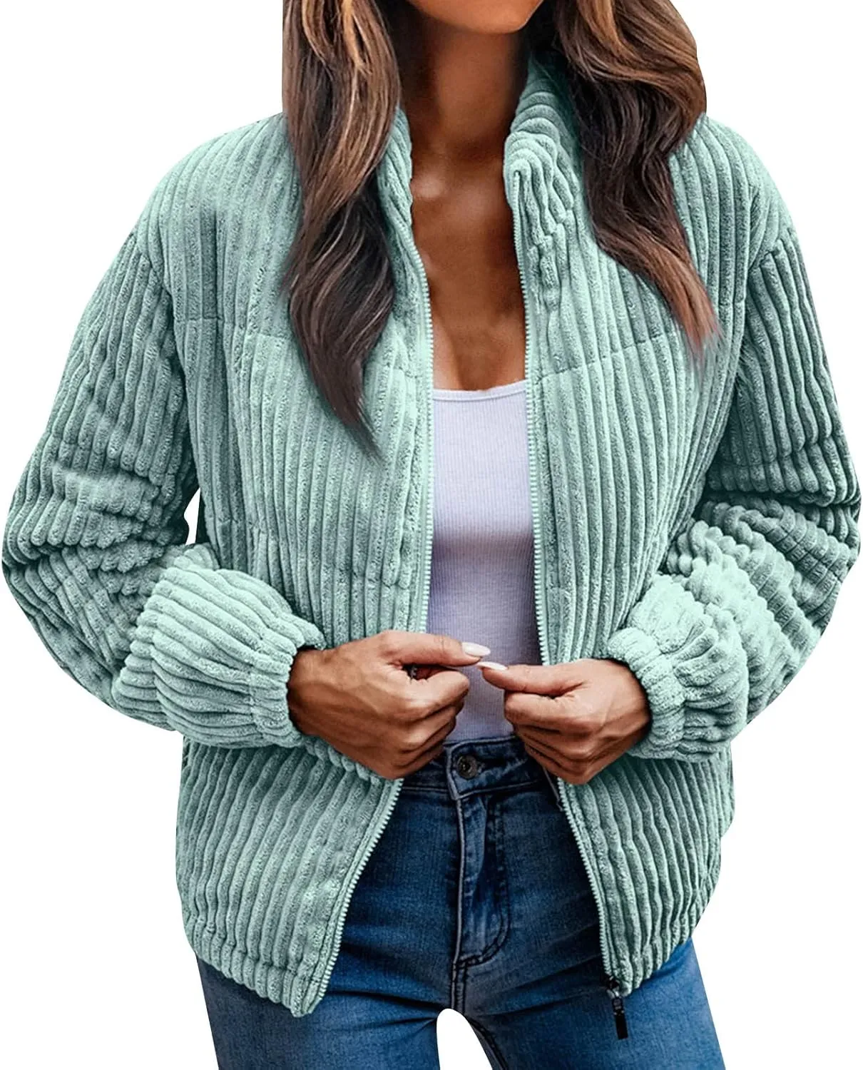 Womens 2024 Fashion Thick Solid Zipper Quilted Overcoat Long Sleeve Casual Breadwear Comfy Warm Jacket Coat Daily Suits