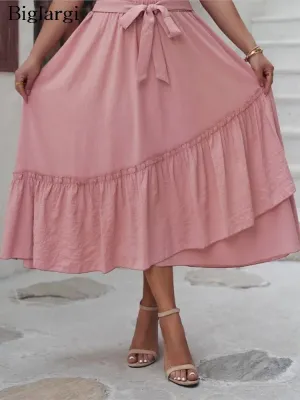 Women's A-Line 4XL Fashion Designer High Waisted Long Skirts (Plus Size)