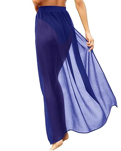 Women's Adjustable Long Sarong Beach Cover Up Beach Wrap Skirt-Royal Blue