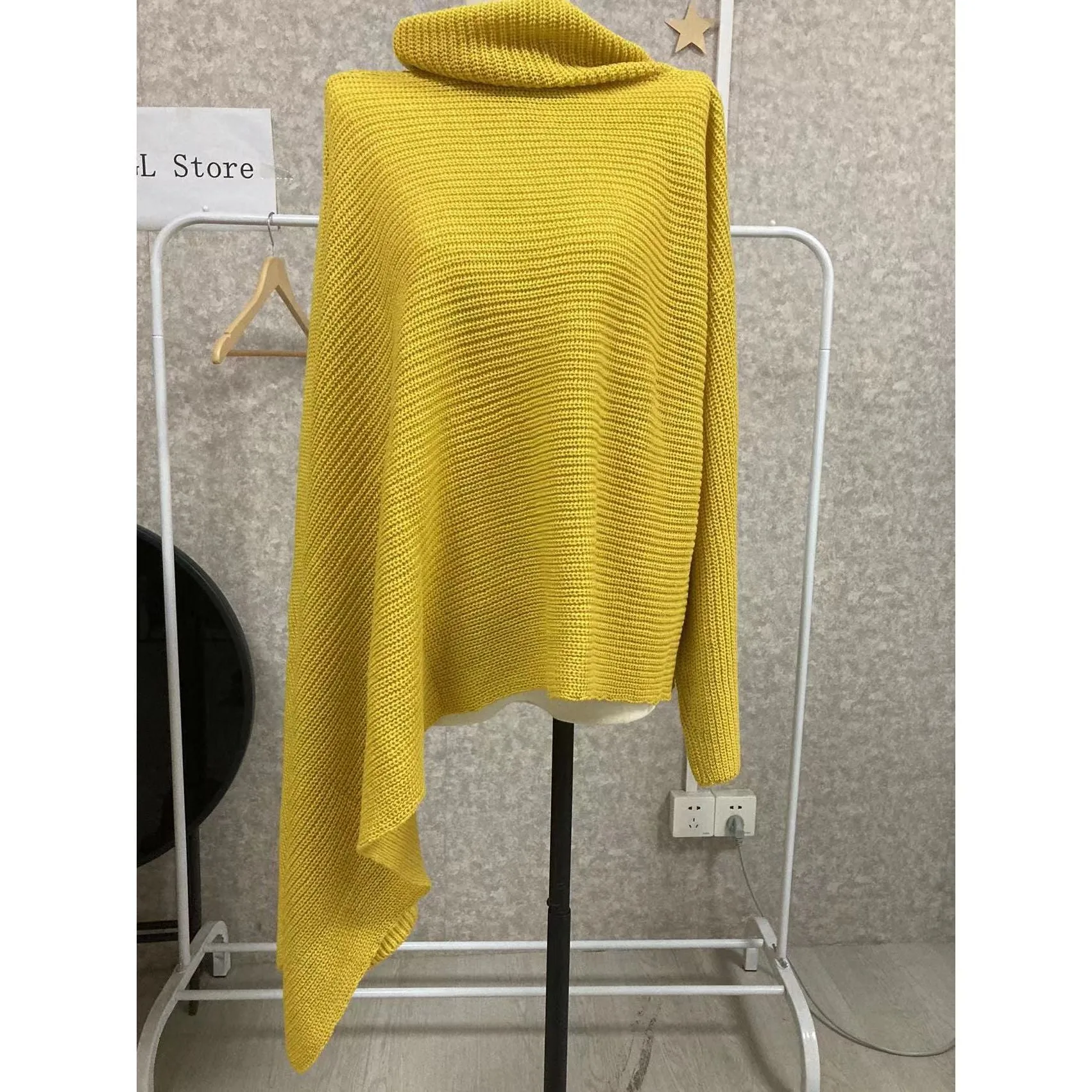 Women's Asymmetric Turtleneck Long Sleeve Side Split Knit Sweater