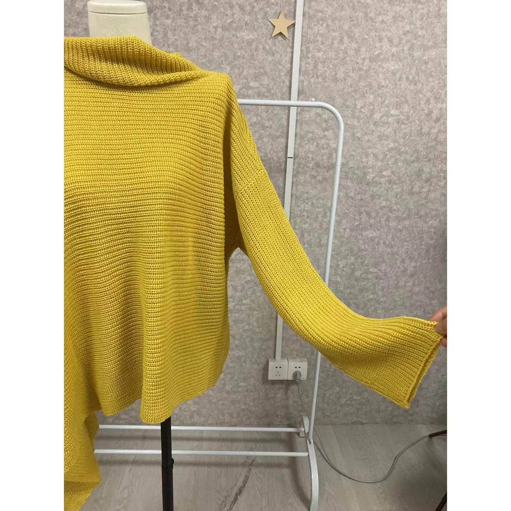 Women's Asymmetric Turtleneck Long Sleeve Side Split Knit Sweater