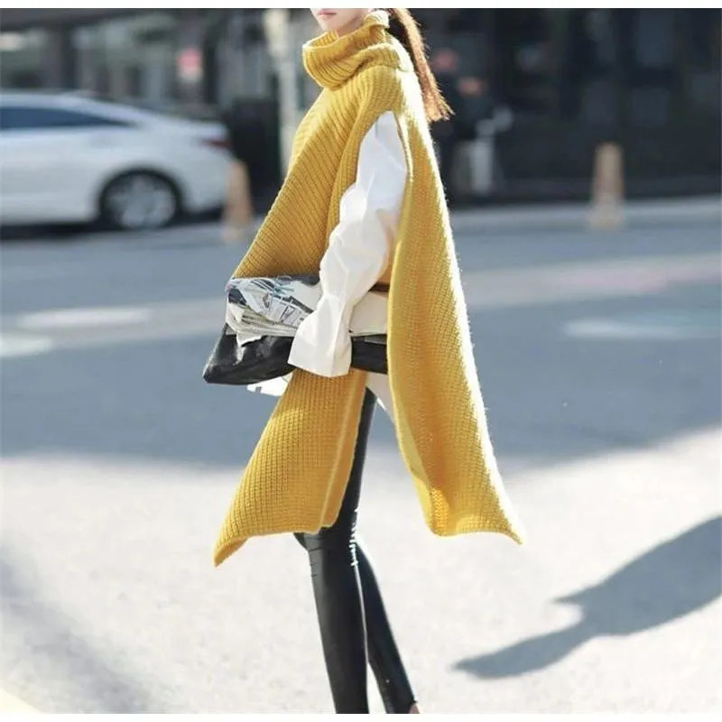 Women's Asymmetric Turtleneck Long Sleeve Side Split Knit Sweater