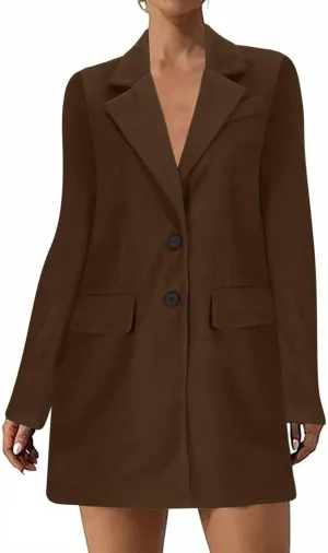 Womens Business Casual Blazers Winter Wool Blend Trench Coats Notch Lapel Long Sleeve Single Breasted Blazer Jackets