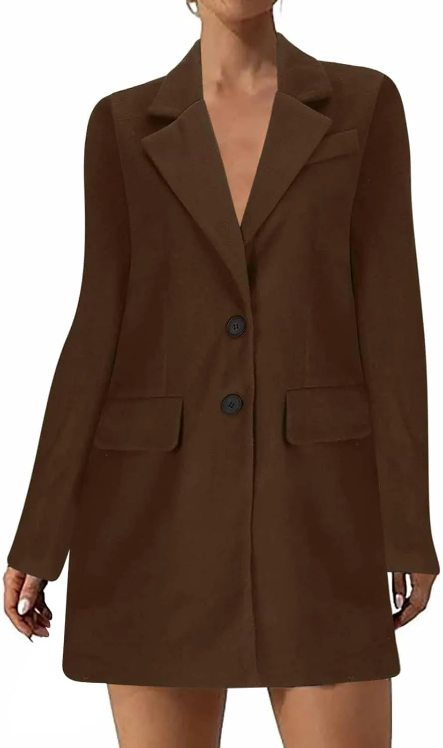 Womens Business Casual Blazers Winter Wool Blend Trench Coats Notch Lapel Long Sleeve Single Breasted Blazer Jackets