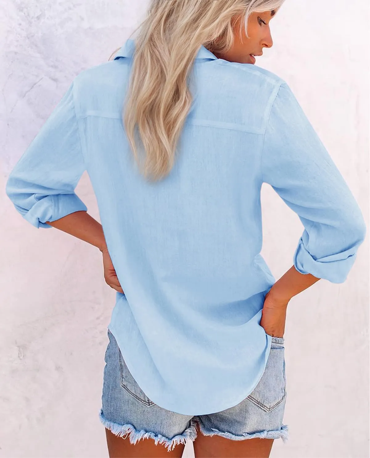 Womens Button Down Shirts Cotton Dress Shirts Oxford Shirts Long Sleeve Work Blouses Collared Tops Tunics with Pocket