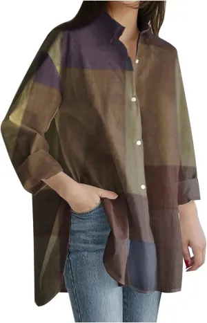 Womens Button Down Shirts Dress Shirts Long Sleeve Blouses V Neck Solid Casual Tunics Tops
