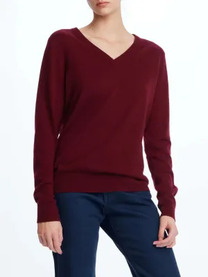 Women's Cashmere V-Neck Sweater In Burgundy