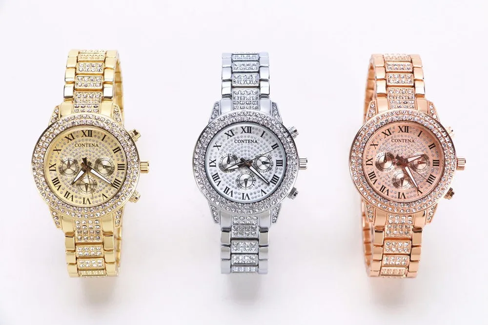 Women's Casual Fashion Folding Clasp with Safety Crystal Diamond Watches