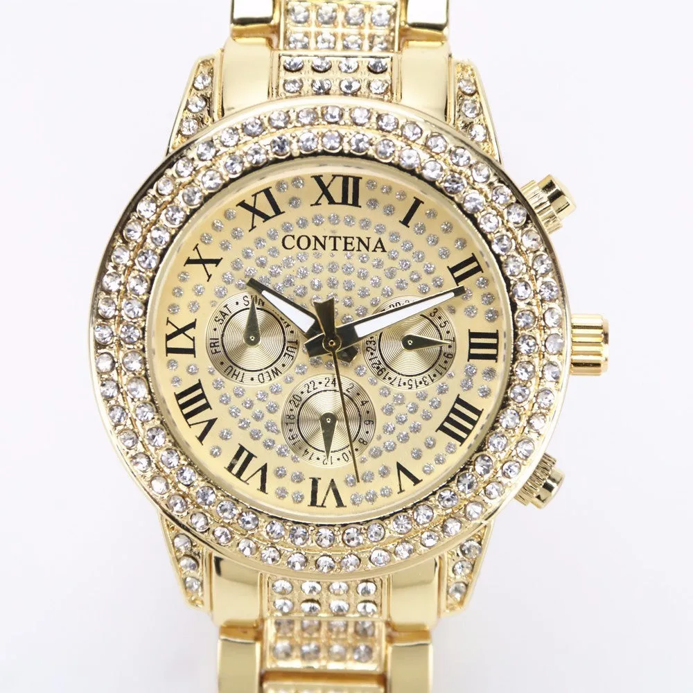 Women's Casual Fashion Folding Clasp with Safety Crystal Diamond Watches