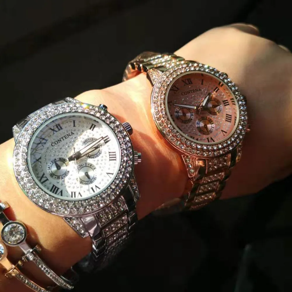 Women's Casual Fashion Folding Clasp with Safety Crystal Diamond Watches