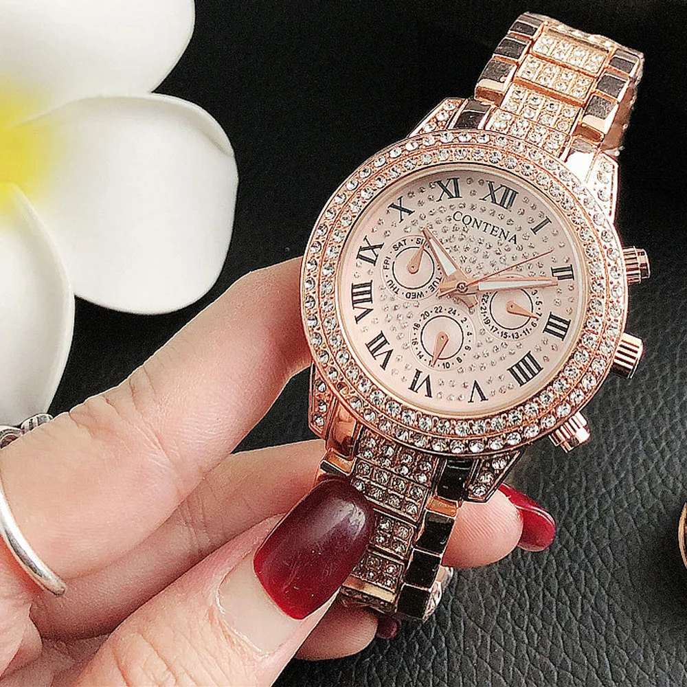 Women's Casual Fashion Folding Clasp with Safety Crystal Diamond Watches