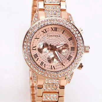 Women's Casual Fashion Folding Clasp with Safety Crystal Diamond Watches