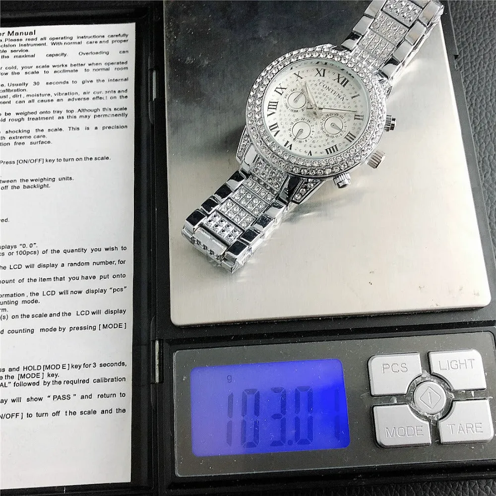 Women's Casual Fashion Folding Clasp with Safety Crystal Diamond Watches