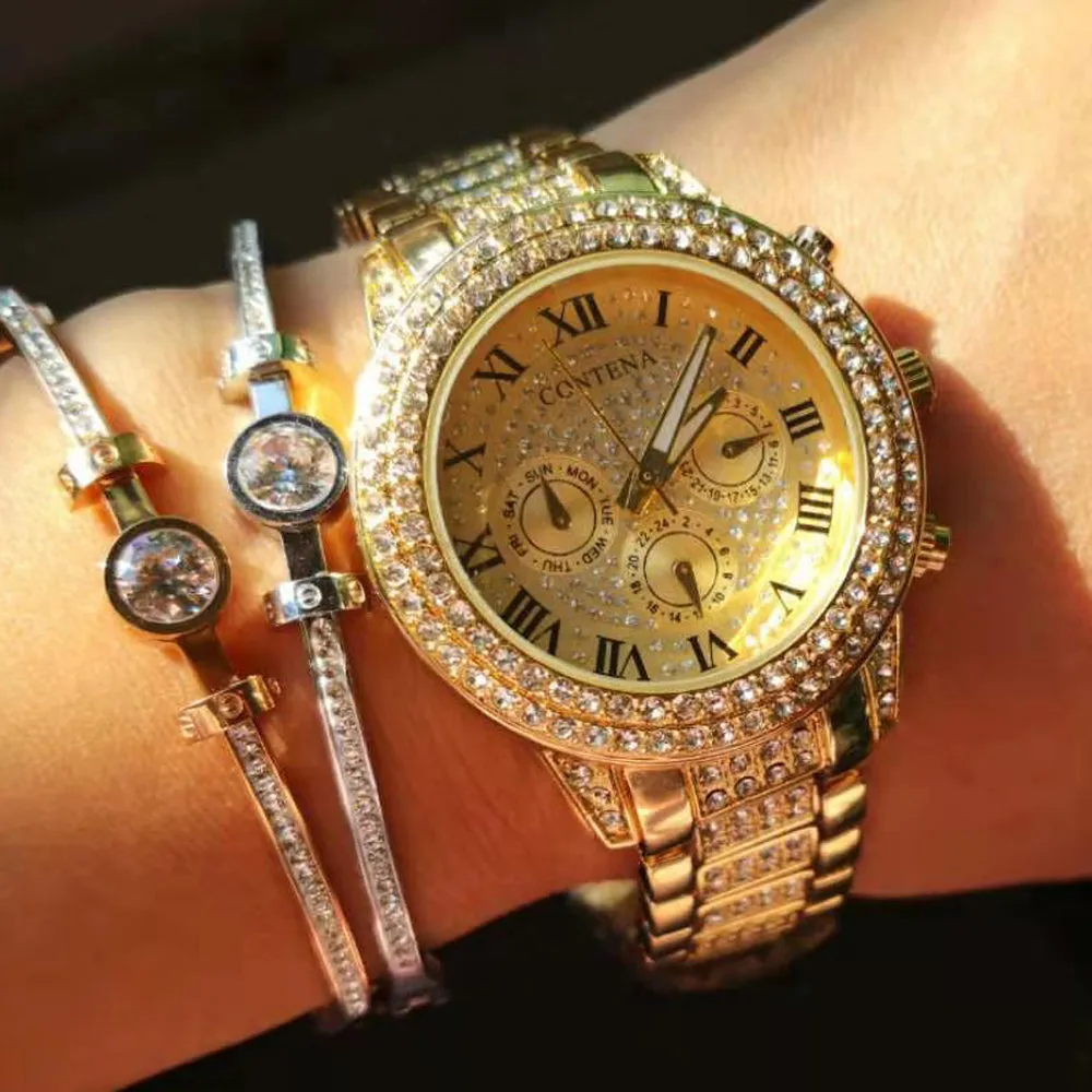 Women's Casual Fashion Folding Clasp with Safety Crystal Diamond Watches
