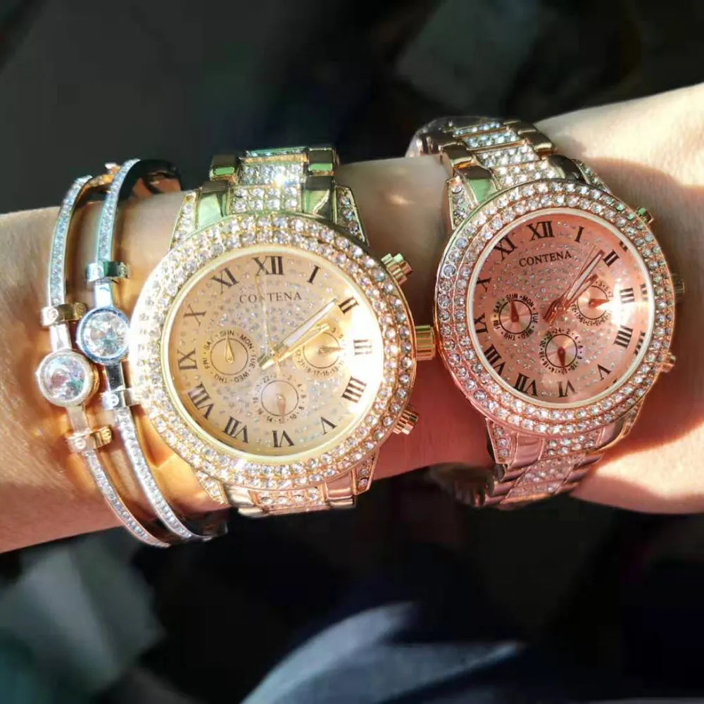 Women's Casual Fashion Folding Clasp with Safety Crystal Diamond Watches