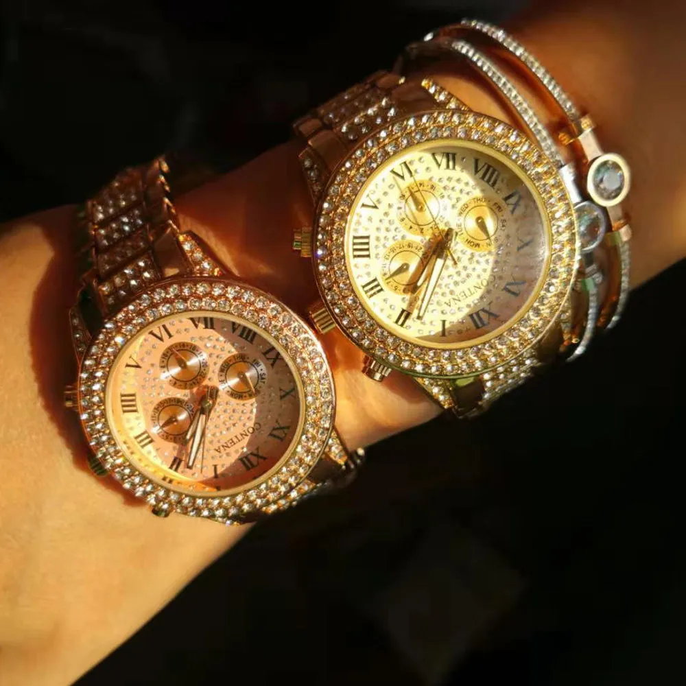 Women's Casual Fashion Folding Clasp with Safety Crystal Diamond Watches