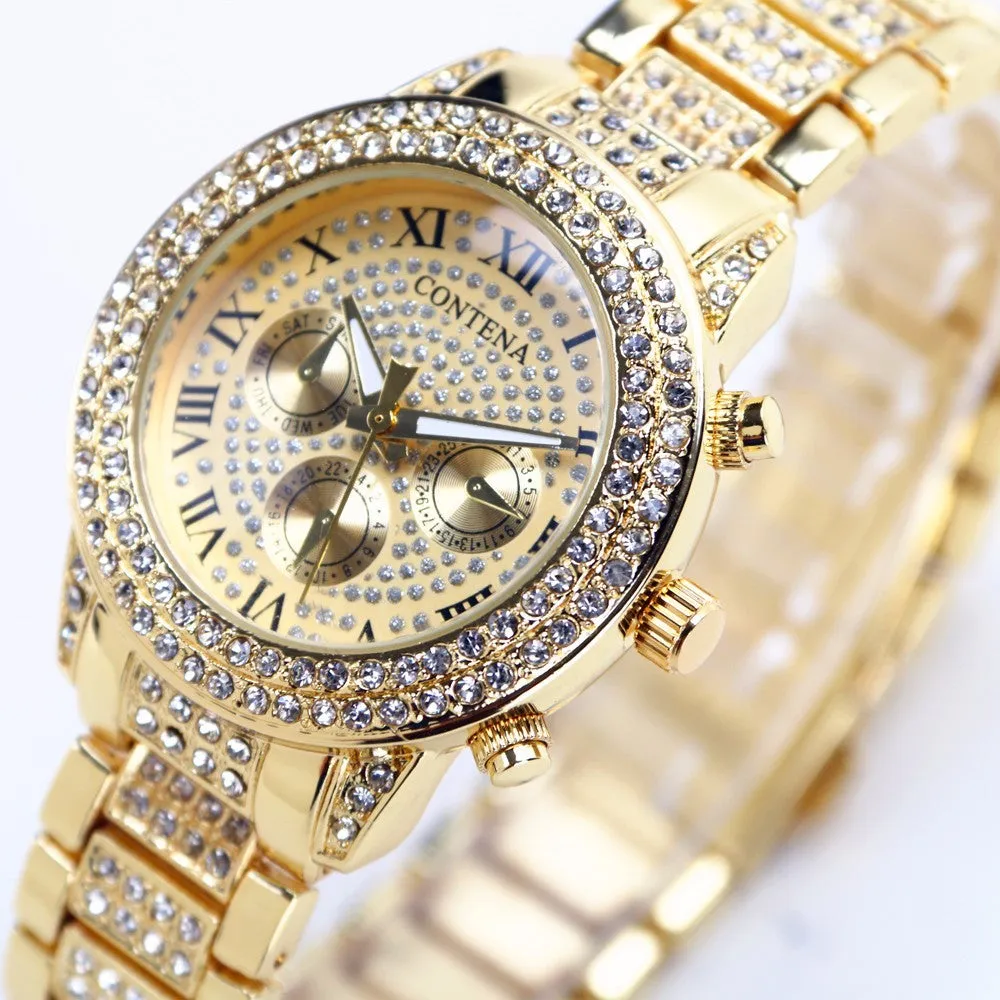 Women's Casual Fashion Folding Clasp with Safety Crystal Diamond Watches