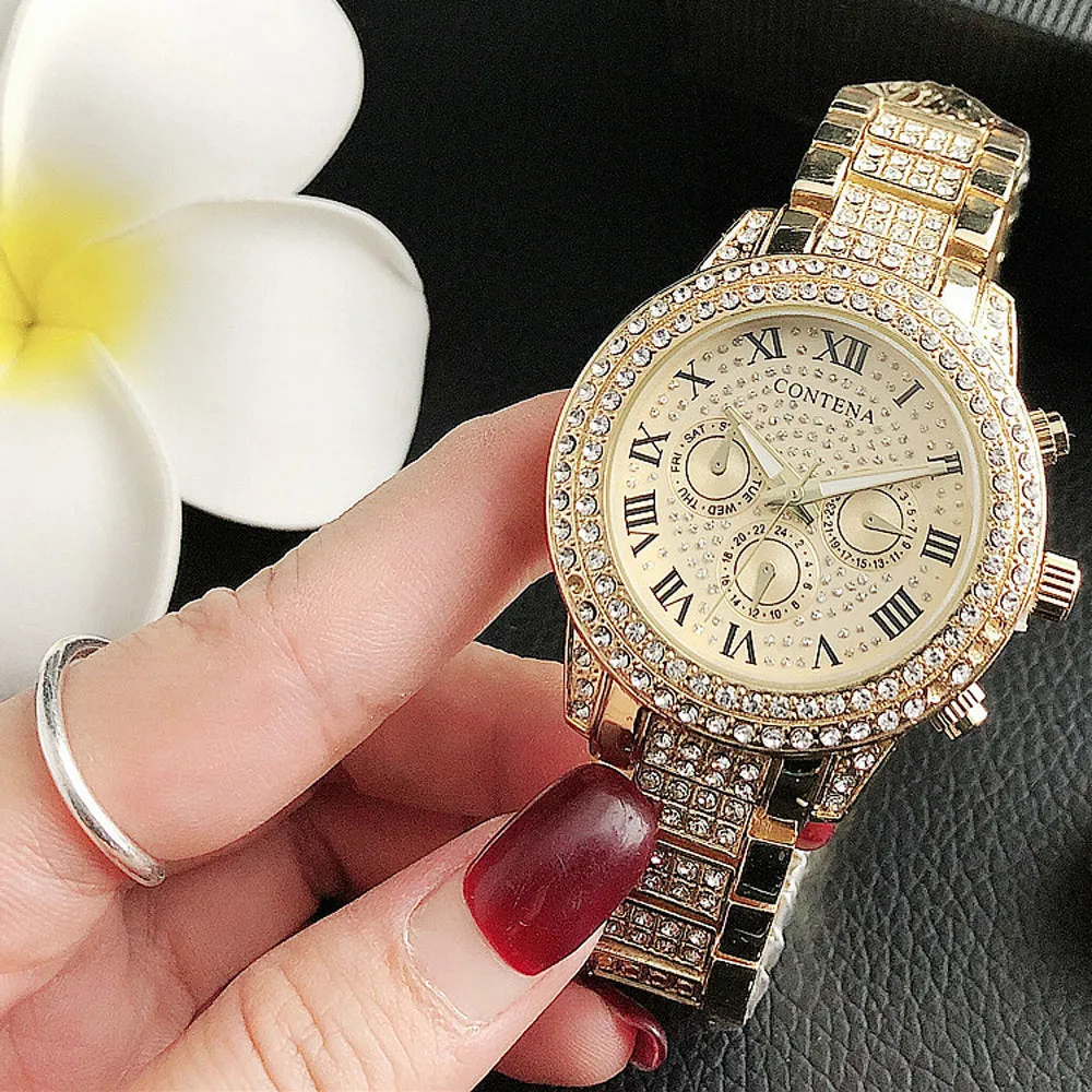Women's Casual Fashion Folding Clasp with Safety Crystal Diamond Watches