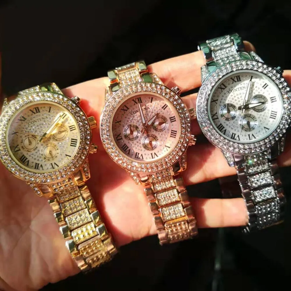 Women's Casual Fashion Folding Clasp with Safety Crystal Diamond Watches