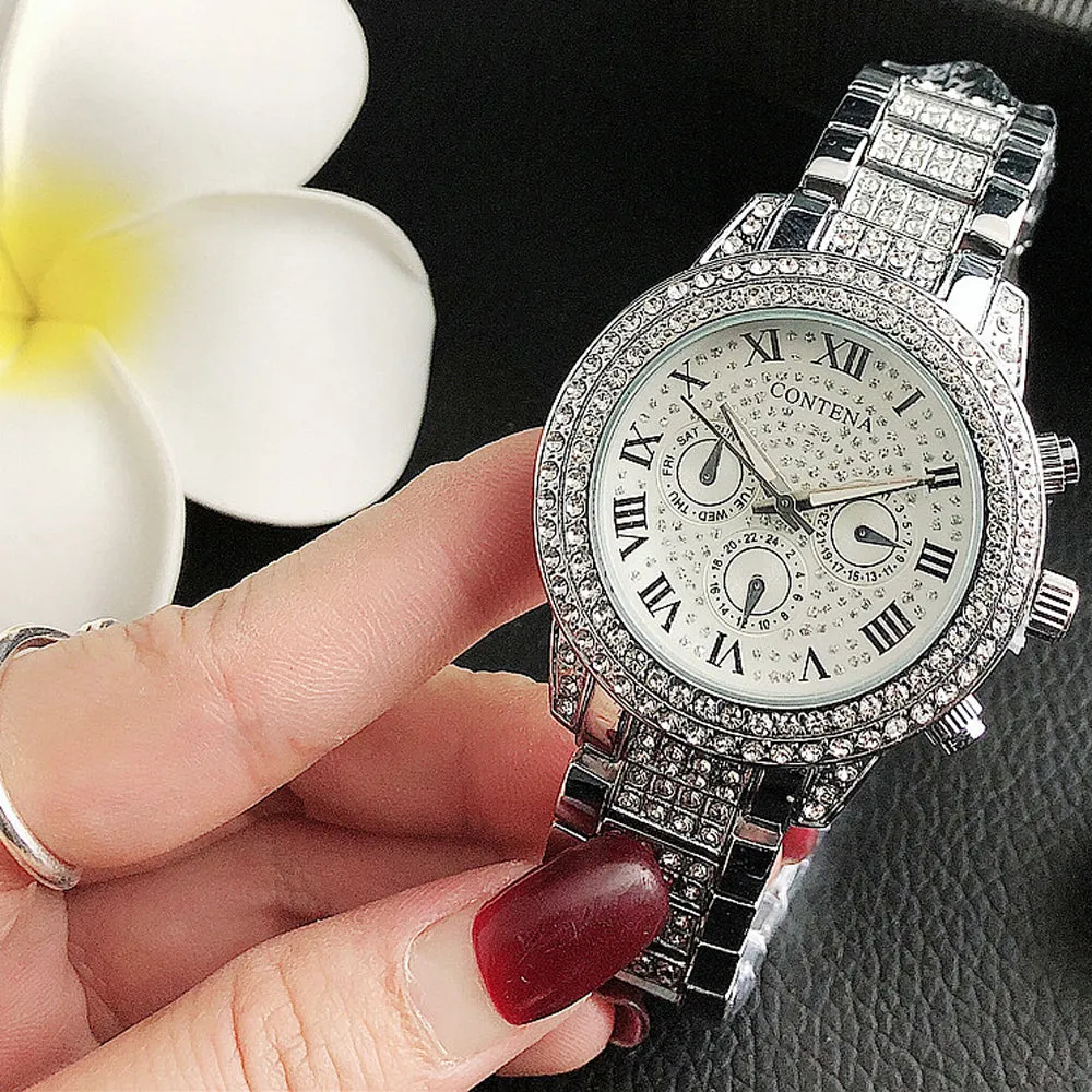 Women's Casual Fashion Folding Clasp with Safety Crystal Diamond Watches