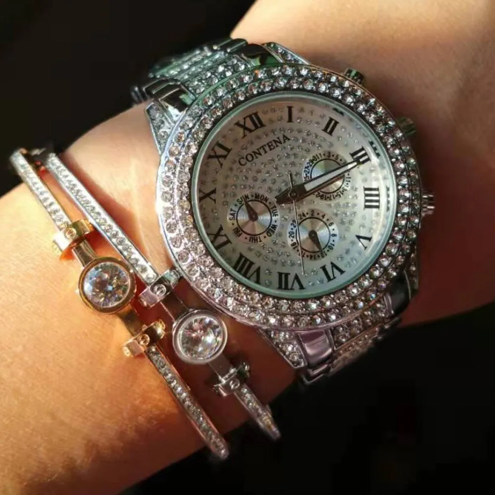 Women's Casual Fashion Folding Clasp with Safety Crystal Diamond Watches