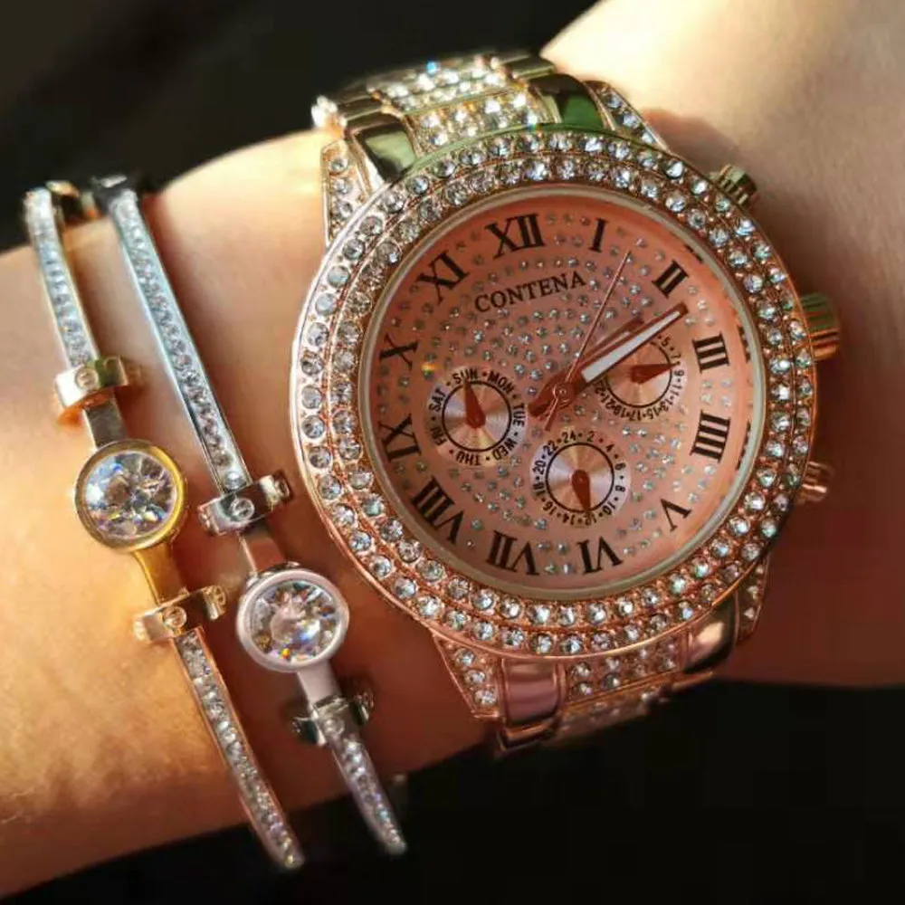 Women's Casual Fashion Folding Clasp with Safety Crystal Diamond Watches