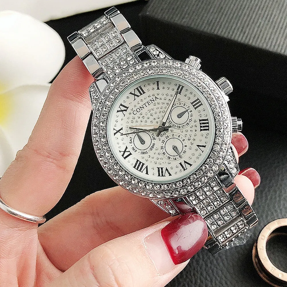 Women's Casual Fashion Folding Clasp with Safety Crystal Diamond Watches