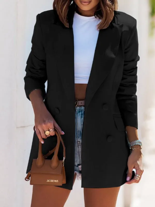 Women's Double-Breasted Blazer with Flap Pocket