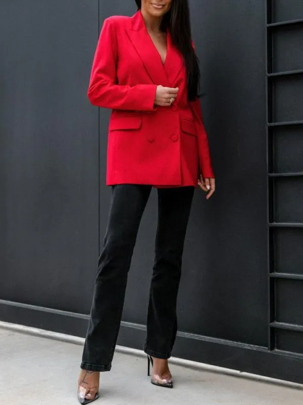 Women's Double-Breasted Blazer with Flap Pocket