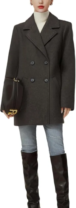 Women'S Fashion Classic Double Breasted Wool Blend Coat