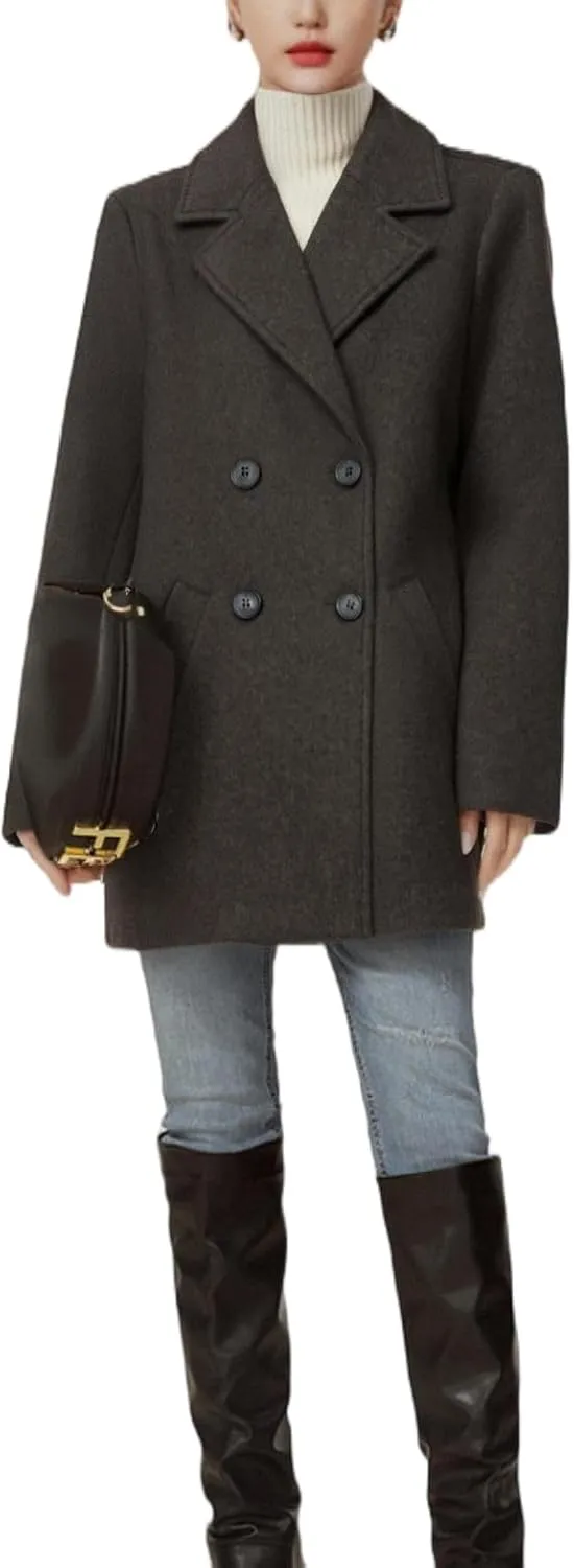 Women'S Fashion Classic Double Breasted Wool Blend Coat