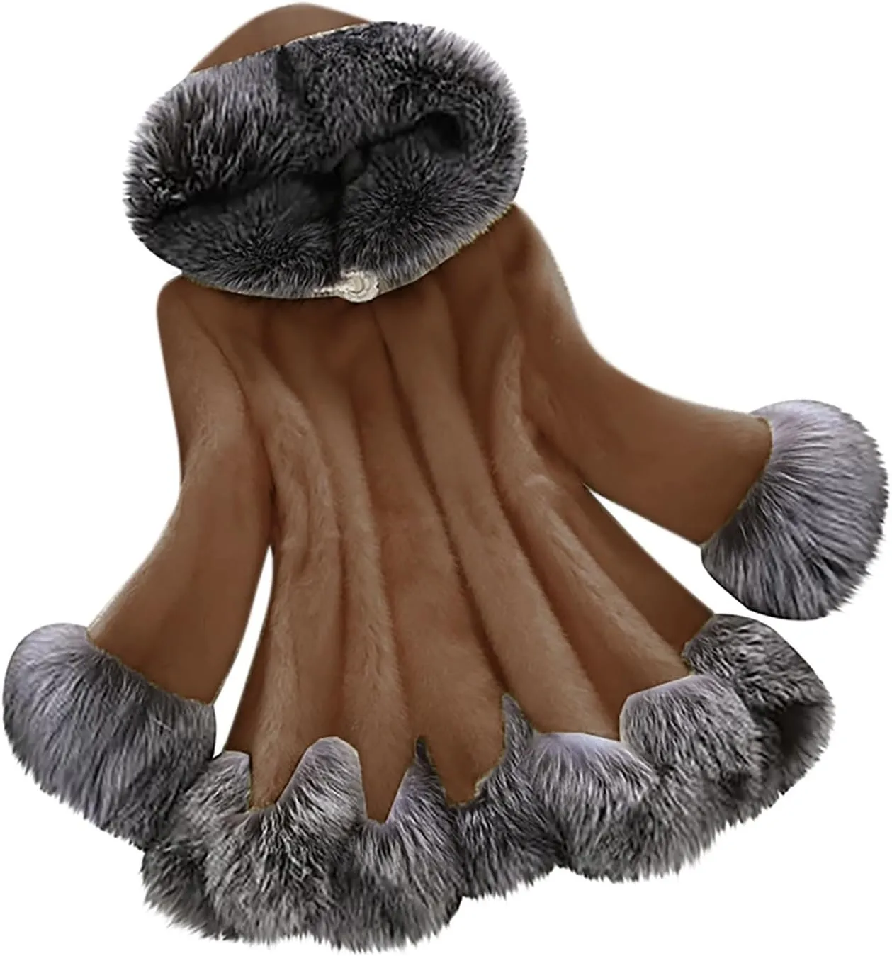 Women's Faux Fur Coat 2024 Winter Fashion Fuzzy Fluffy Long Sleeve Jacket Plus Size Thickened Warm Hoodies Outerwear