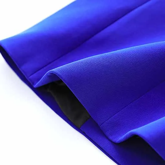 Women's Golden Lion Buttons Royal Blue Skirts Blazer Suit Jacket   High Waist Skirts Belt Suit