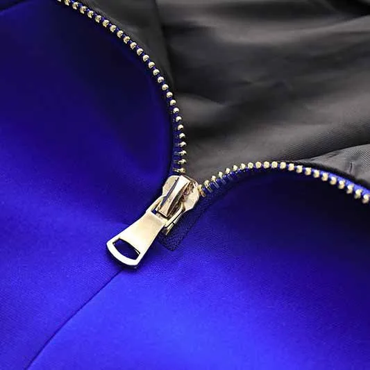 Women's Golden Lion Buttons Royal Blue Skirts Blazer Suit Jacket   High Waist Skirts Belt Suit