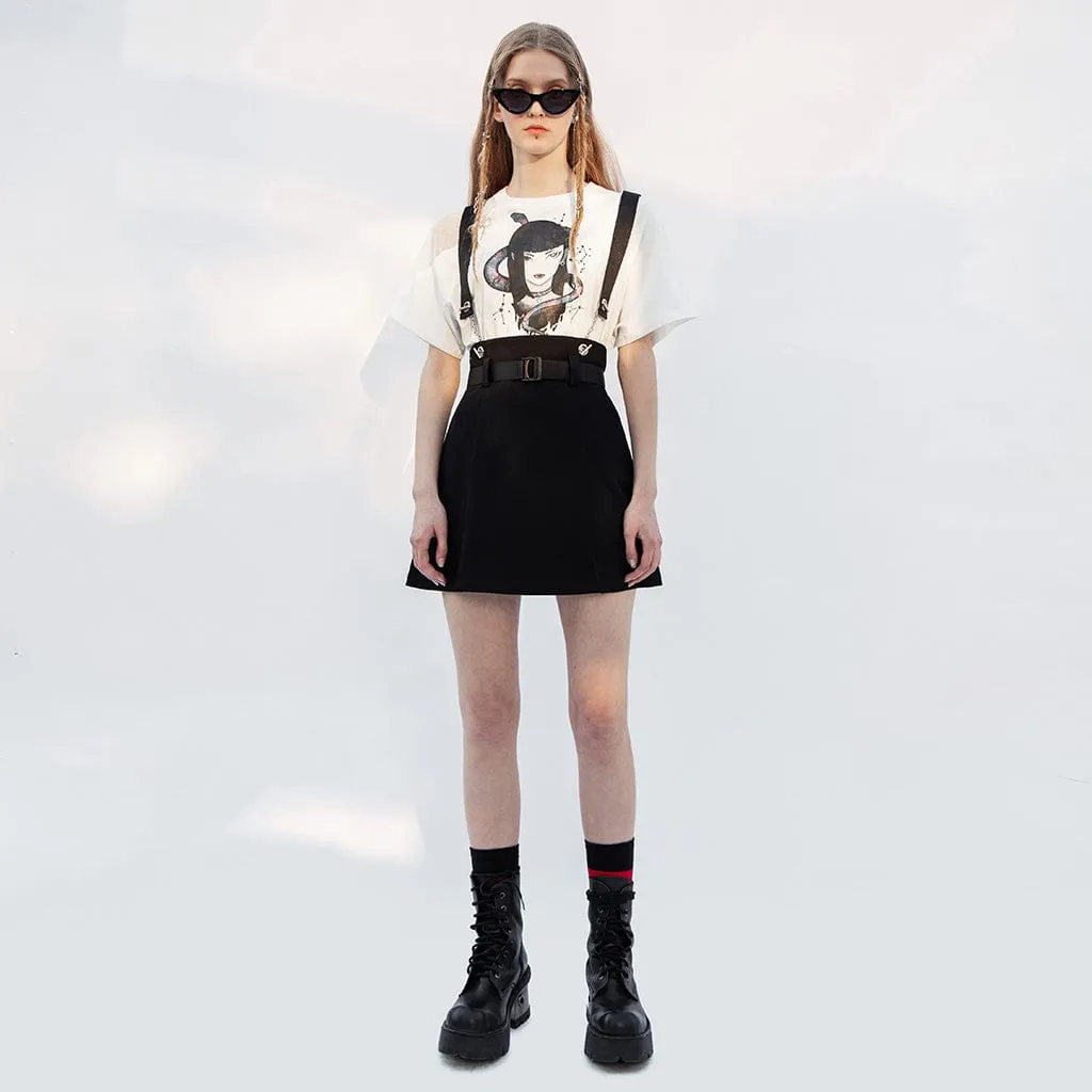 Women's Grunge A-line Braces Skirts with Detachable Mental Chains