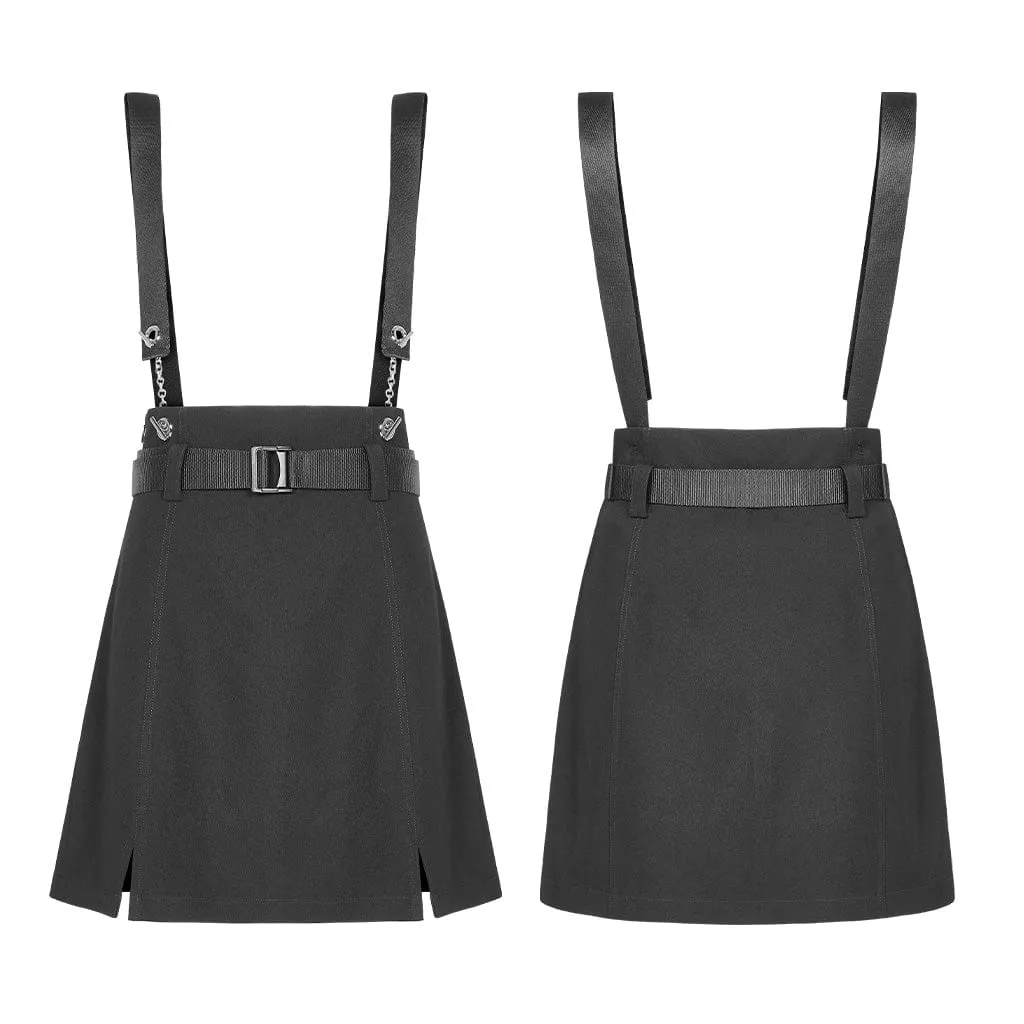 Women's Grunge A-line Braces Skirts with Detachable Mental Chains