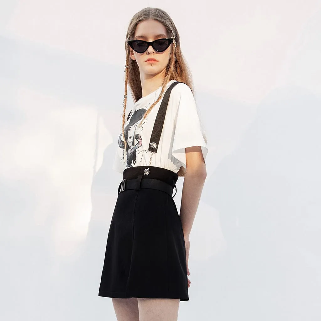 Women's Grunge A-line Braces Skirts with Detachable Mental Chains