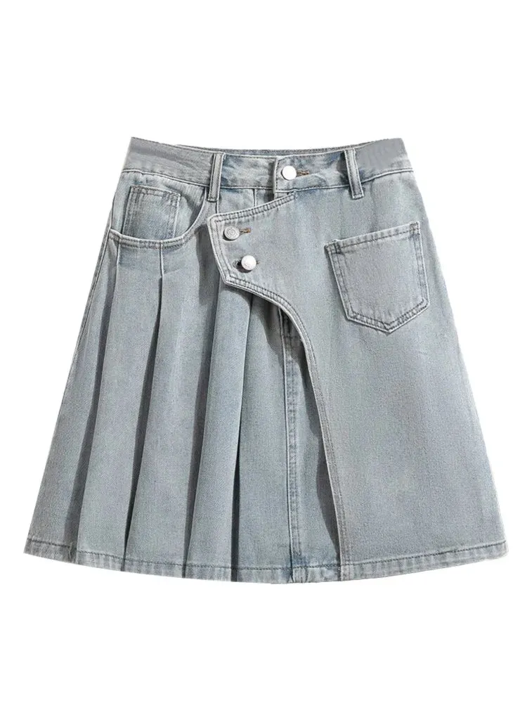 Women's Irregular Fashion Designer Pleated Denim Skirts (Plus Size)