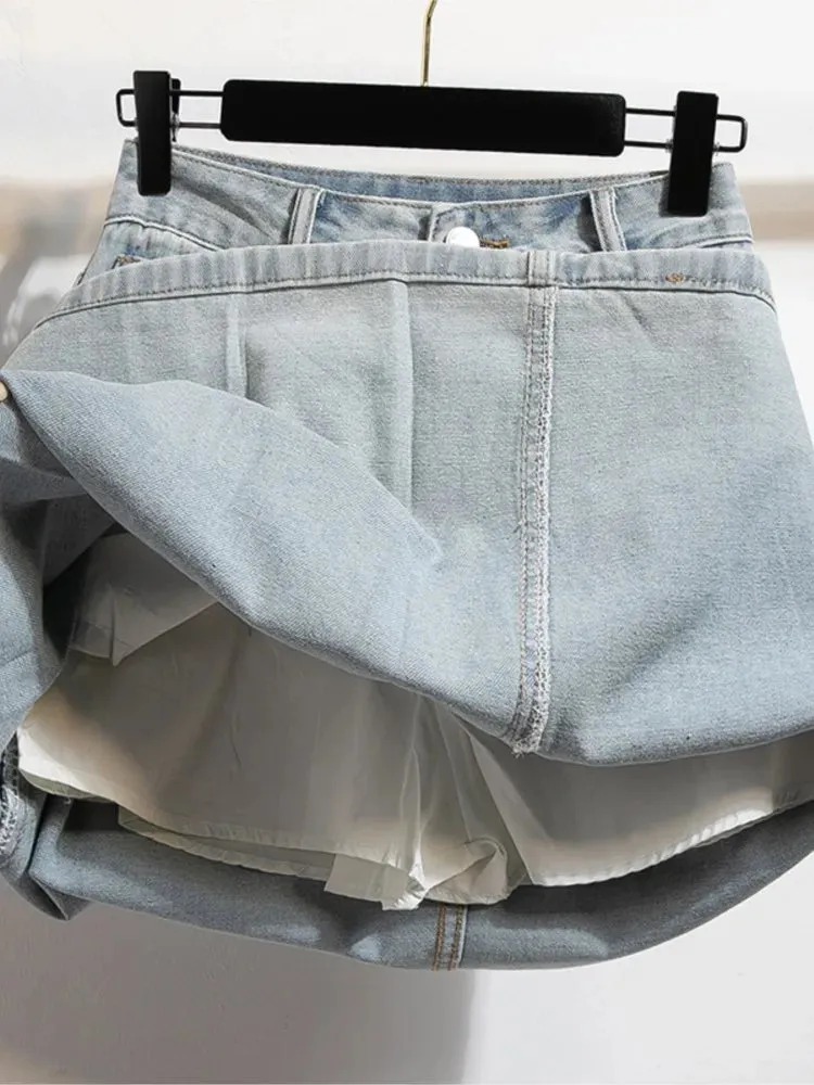Women's Irregular Fashion Designer Pleated Denim Skirts (Plus Size)